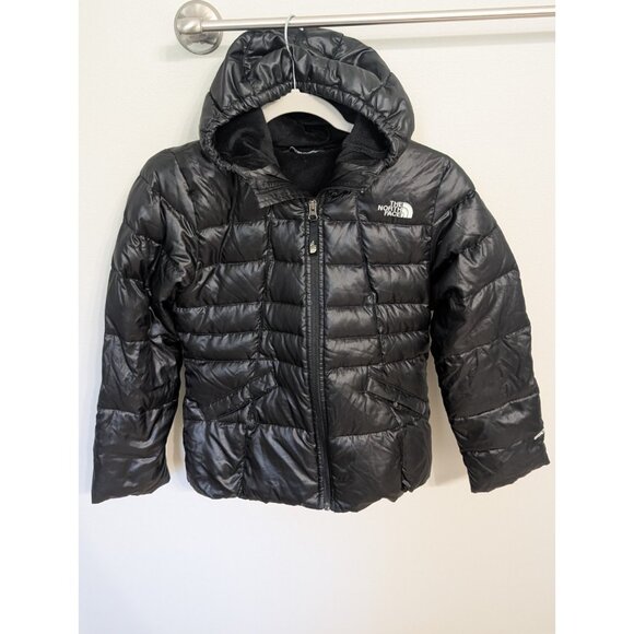 North Face Girls Moondoggy 2.0 Hooded Jacket M 10/12 Black Goose Down 550 - Picture 1 of 14